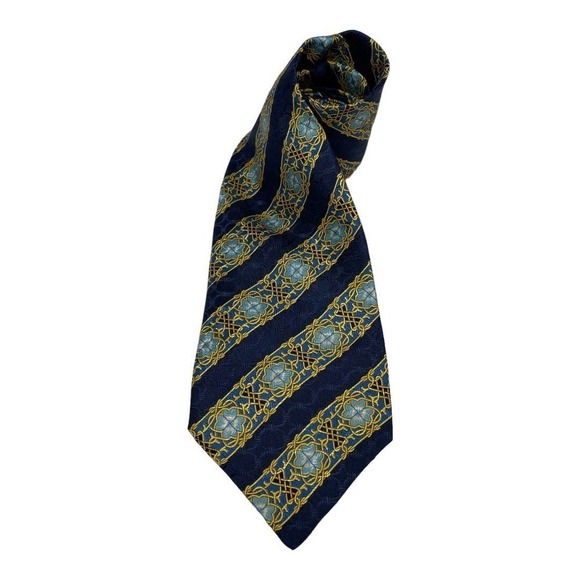 Vintage Christian Dior Blue Floral  with Gold Tonal Accents Silk Neck Tie - Picture 1 of 5